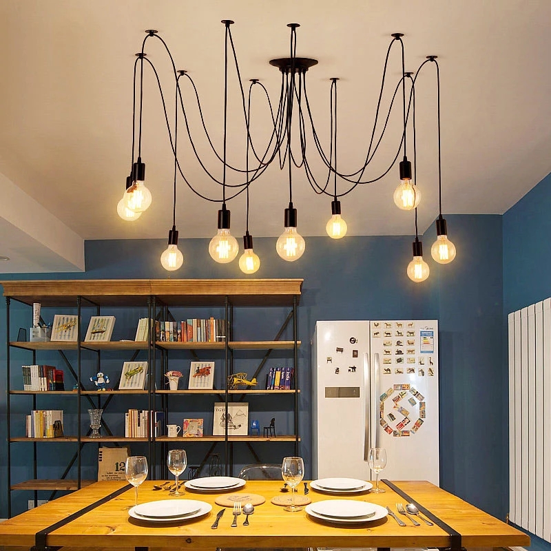 LED Chandelier DIY Art Spider Ceiling Lamp Fixture Light Hanging Nordic Retro Edison Bulb Vintage Loft Antique