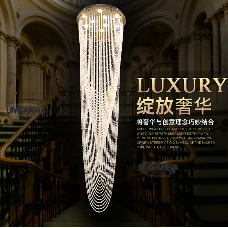 led contemporary chandelier large elongated circular crystal lighting fixture for hotels and homes indoor crystal pendant lamp 90v-260v AC