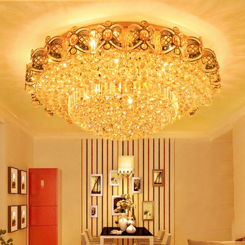 LED Crystal Ceiling Chandeliers Lights Fixture Modern Golden Ceiling Lamps Surface Mounted Luminaire 3 White Light Color Changeable with Dimmable Co