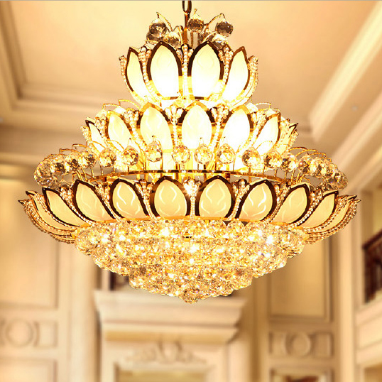 LED crystal chandelier with golden lotus design for modern American homes, hotels, and clubs