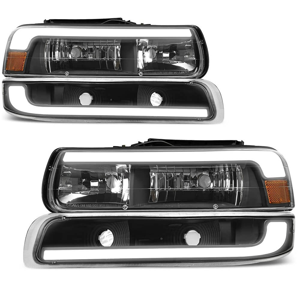 LED daytime running lights for 1999-2002 Chevy Silverado with black housing