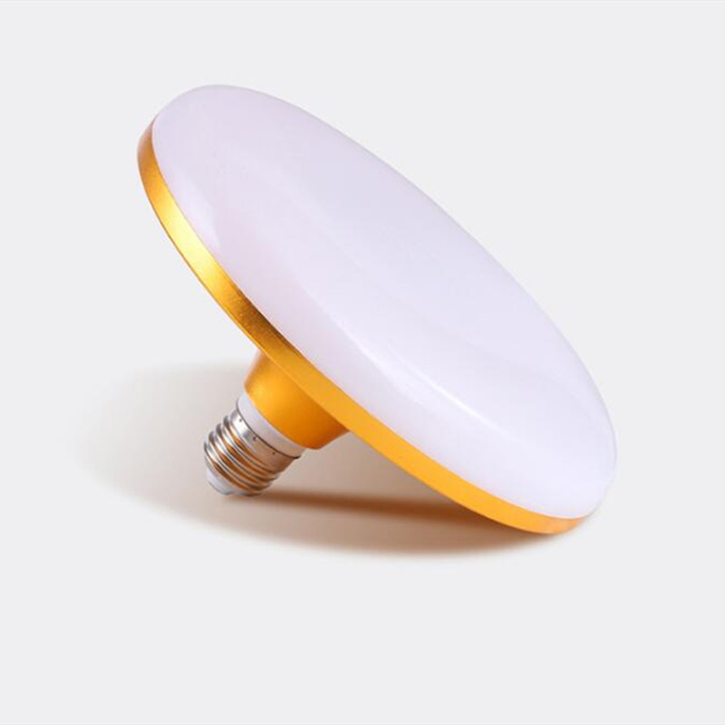 LED E27 light bulbs with 220V AC, offering 60W-70W brightness, energy-saving flat UFO design for home lighting in 3000K warm white