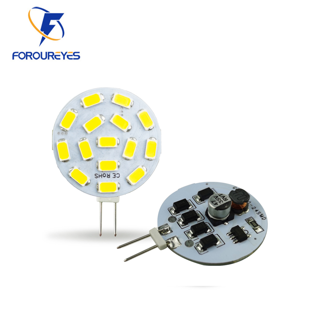 LED G4 Round Spotlight Bulb with 15 5730 LEDs, 1.5W, flicker-free for range hoods, operates on 12V-24V AC