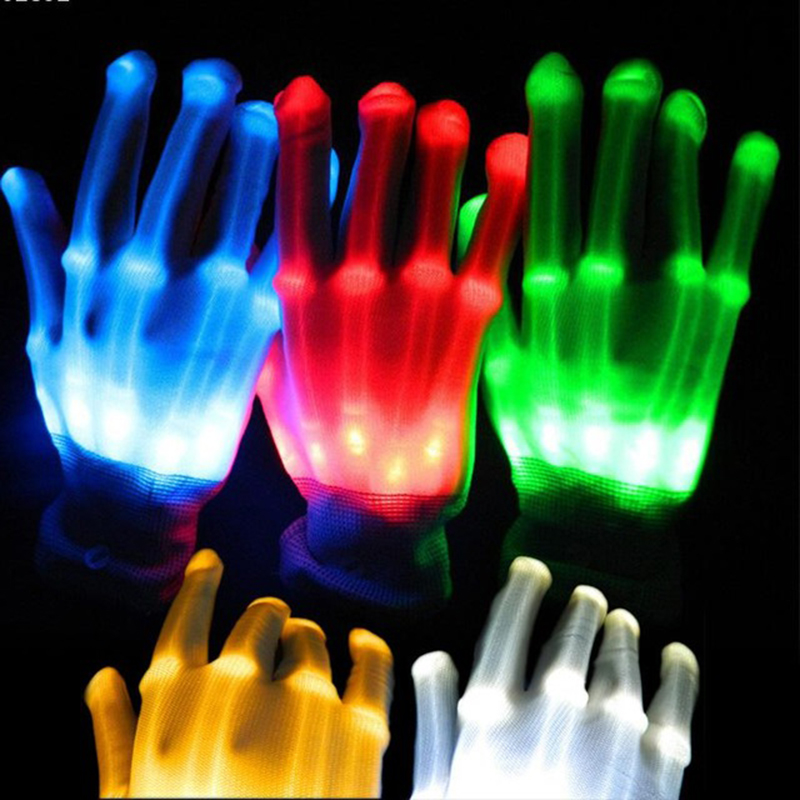LED gloves with neon glow for Halloween parties, luminous flashing skull design, perfect for stage costumes and Christmas events