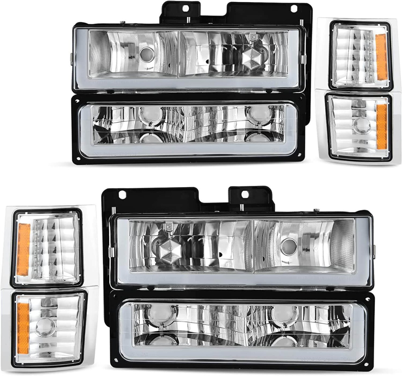 LED headlight assembly with corner lights and chrome housing for 1994-1999 Chevy C/K trucks