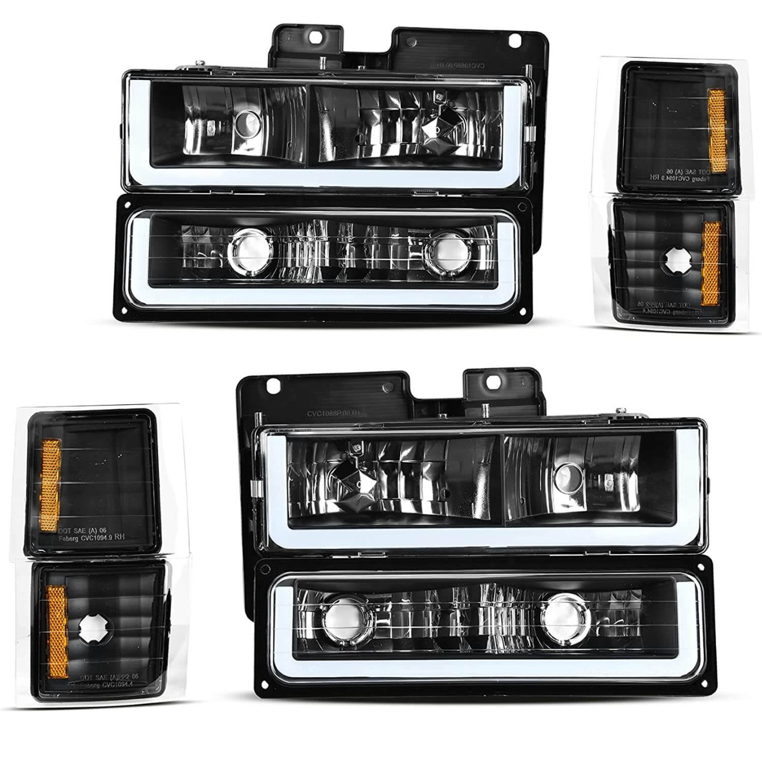 LED headlight assembly with DRL and corner lights for 1994-1999 Chevy C/K trucks in black housing