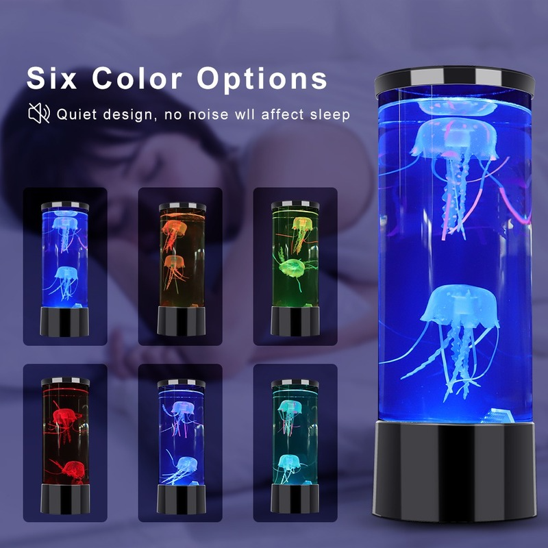 LED jellyfish lamp for bedside with color-changing aquarium effect, creating relaxing mood lighting like a lava lamp, perfect as kids' gifts
