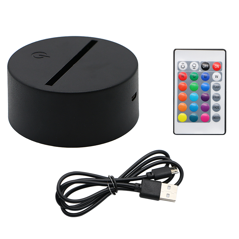 LED lamp bases for 3D acrylic night lights with USB cable and remote control in black ABS material