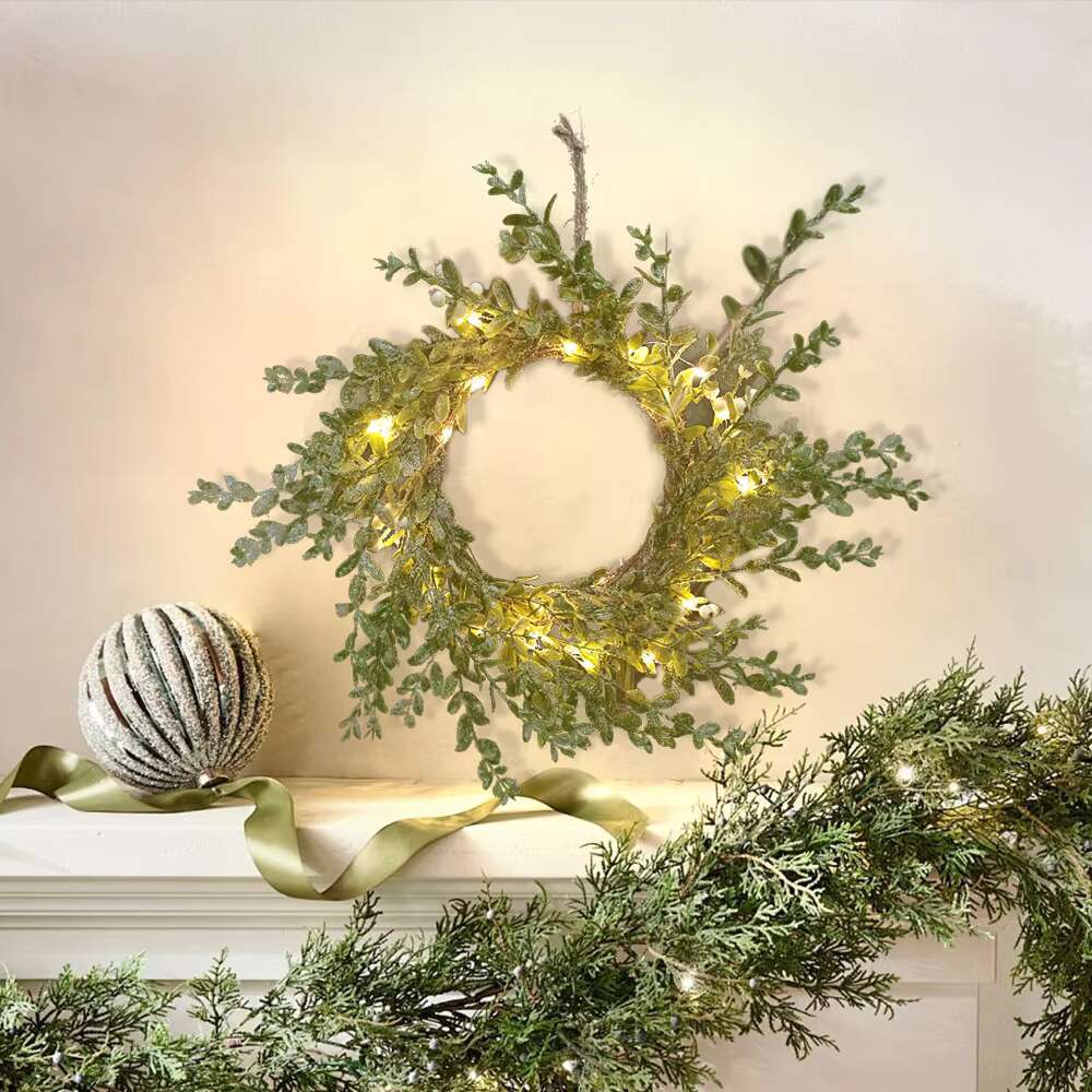 LED leaf wreath battery-powered copper wire fairy string lights for wedding and party decor