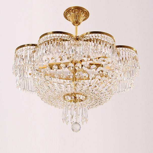 LED Modern 100% Brass Crystal Chandelier Romantic Luxurious French Copper Crystal Chandeliers Lights Fixture Bedroom Home Indoor Lighting