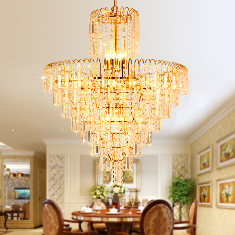 LED Modern Chandelier with American Gold Finish and Crystal Accents for Dining Rooms, Hotels, and Restaurants