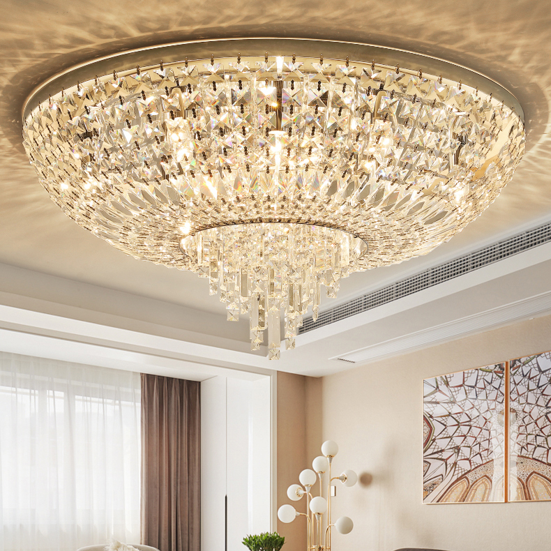 LED Modern Crystal Ceiling Light Fixture - Round Dimmable American Design for Living Room in White