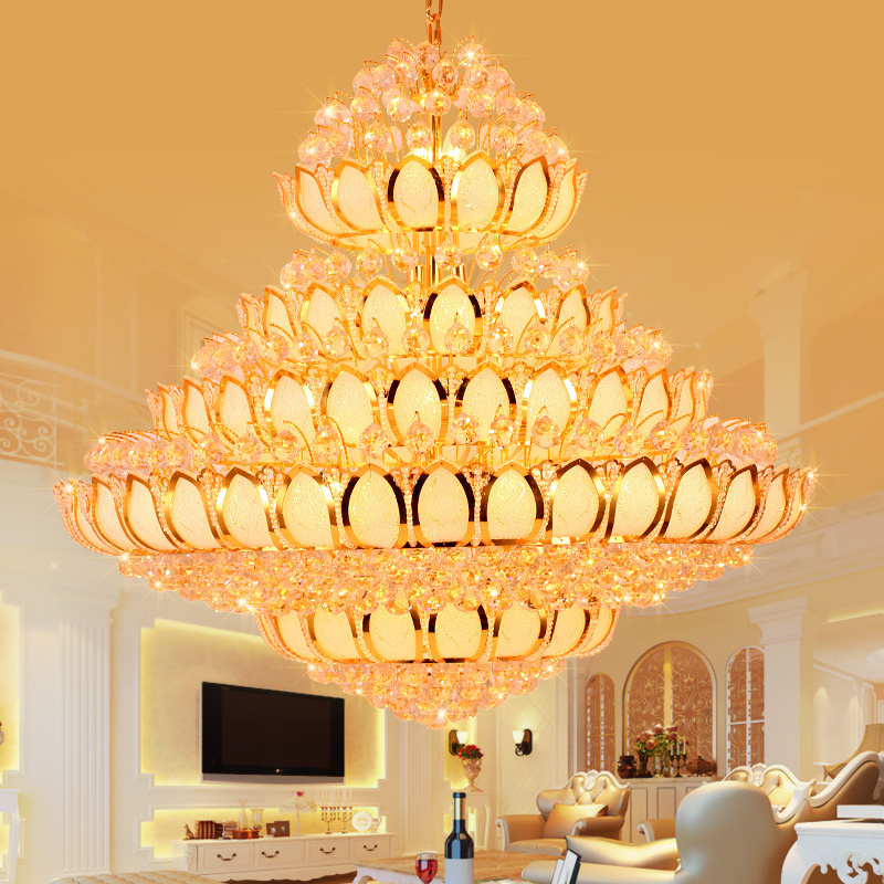 LED Modern Crystal Chandelier with Gold Finish, Lotus Design for Homes and Hotels