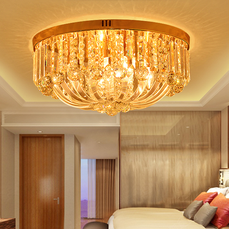 LED Modern Crystal Chandeliers Ceiling Lamps Golden Crystal Hanging Lights Fixture Home Indoor Chandelier Lighting AC 110V 220V D50cm H26cm