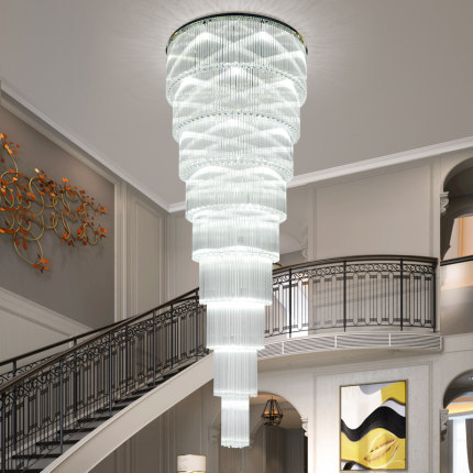 LED Modern Crystal Chandeliers featuring American K9 crystals, ideal for hotel lobbies, parlors, and halls with long white color-changing lamps
