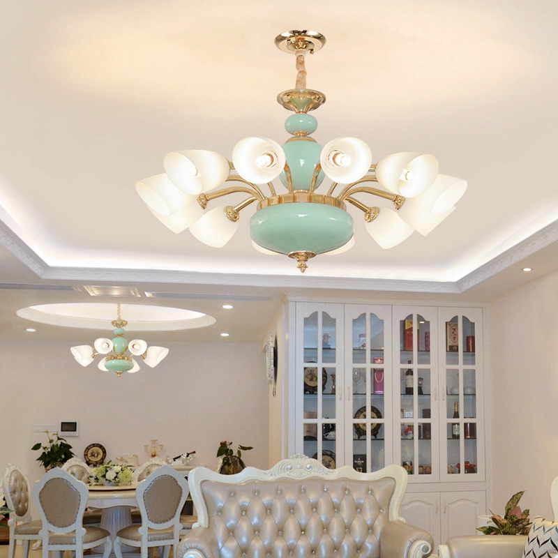 LED Modern Gold Ceramic Pendant Lamps European S-golden Pendant Lights Fixture Hotel Hall Lobby Hanging Droplight Home Indoor Ceiling Lighting