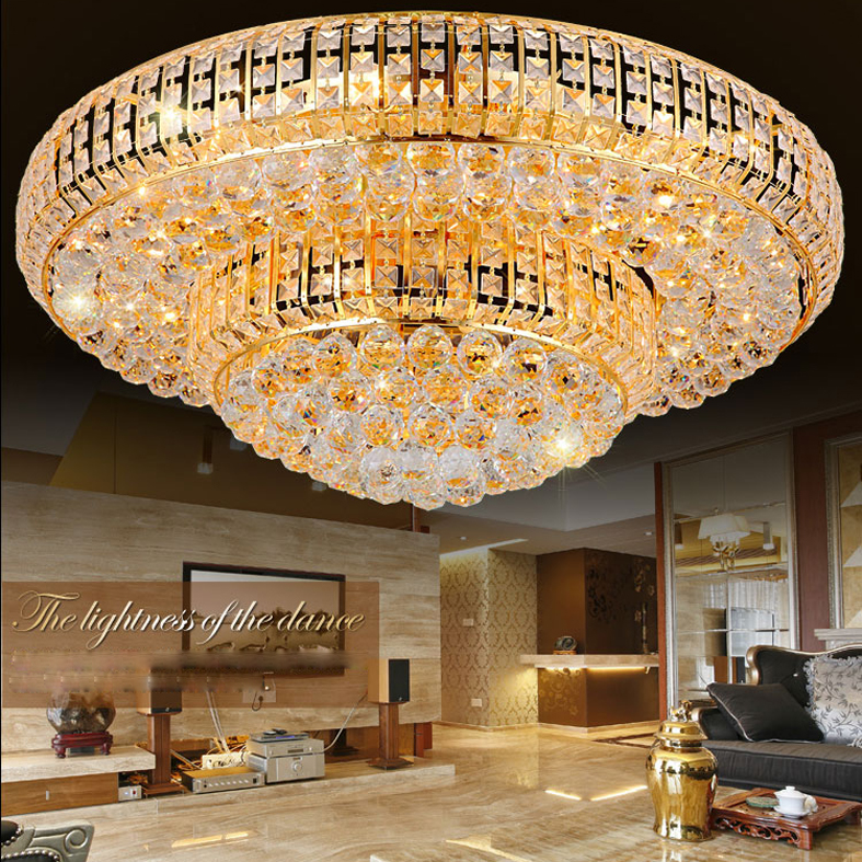LED Modern Gold Crystal Ceiling Lights Fixture Golden Round Ceiling Lamp Hotel Lobby Home Indoor Lighting 3 White Color Changeable