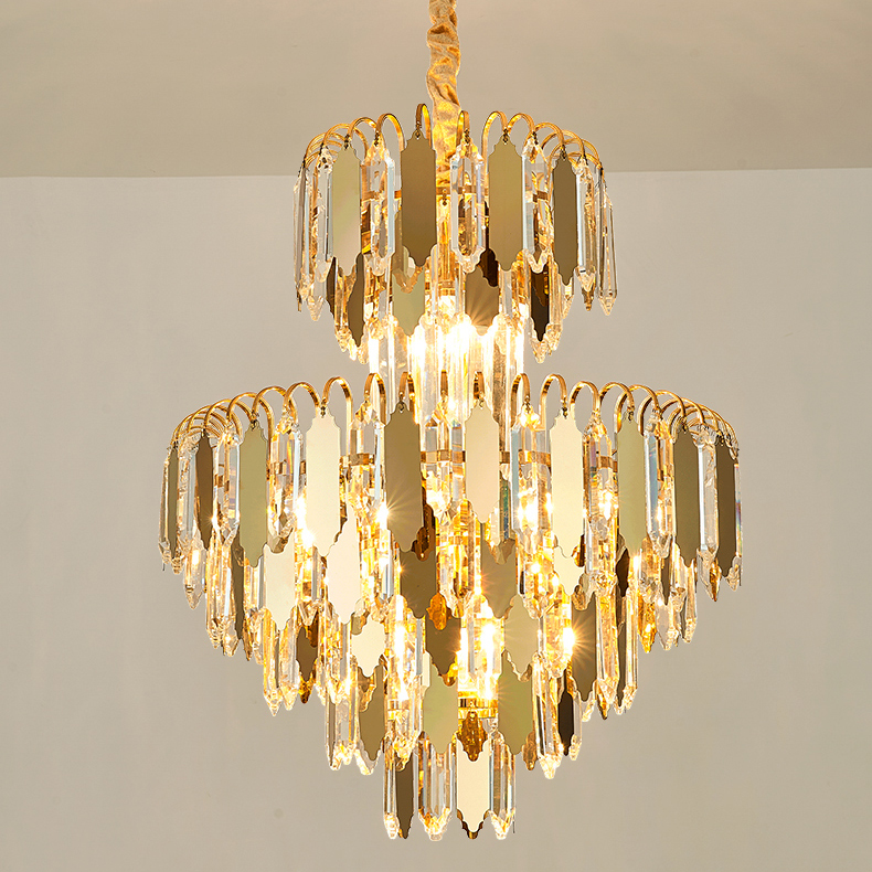 LED Modern Golden Chandeliers Lights Fixture American Stainless Steel Mirror Surface Crystal Chandelier Home Indor Lighting Diameter 50cm