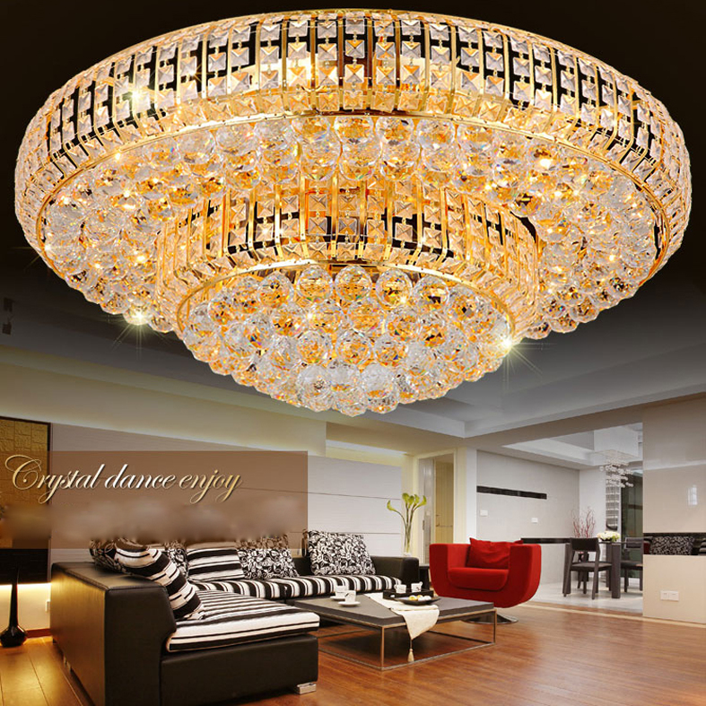 LED Modern Golden Crystal Chandelier Ceiling Lights Fixture American Luxurious Ceiling Lamps Round Gold European Home Indoor Lighting 3 White Color