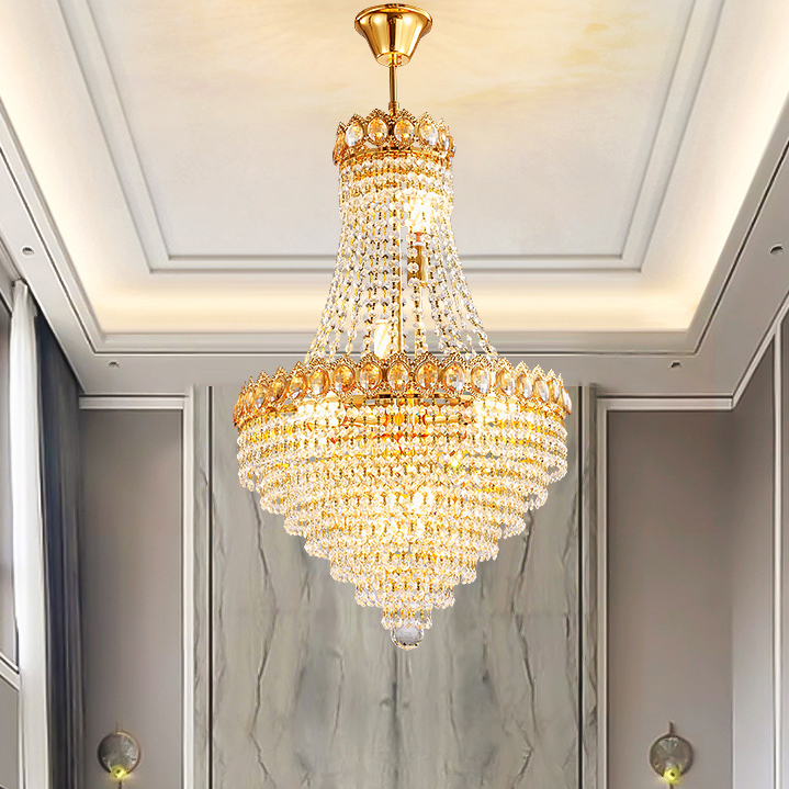 LED Modern Golden Crystal Chandeliers Lights Fixture American Gold Chandelier Restaurant Hotel Hall Dining Living Room Home Indoor Lighting