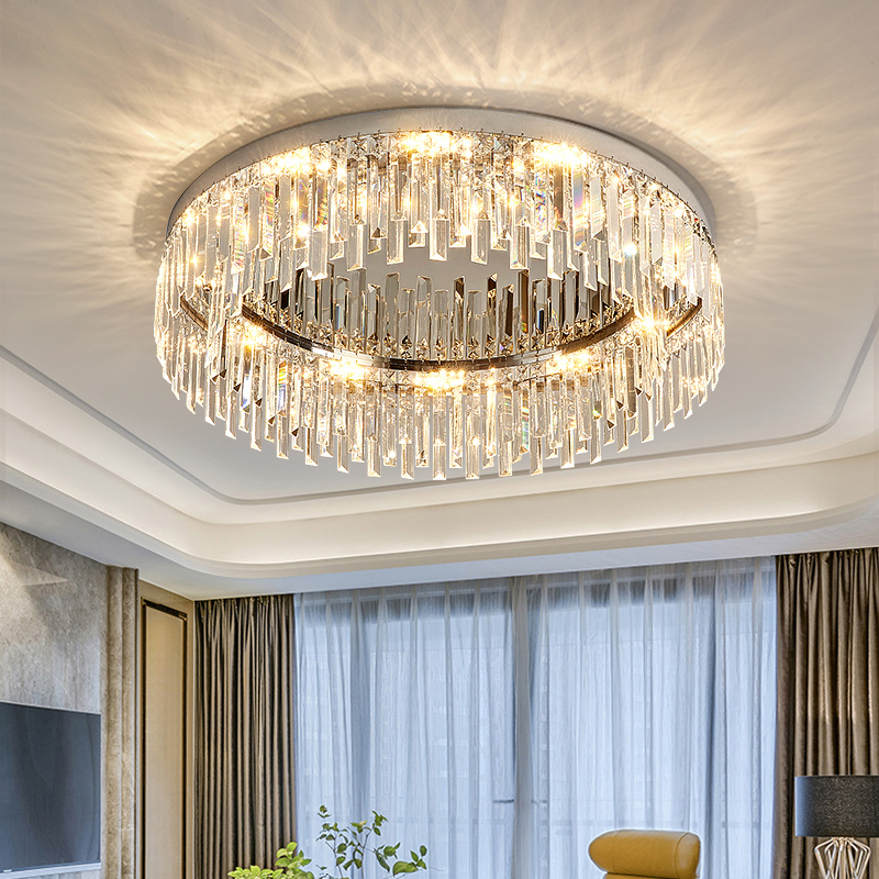 LED Modern K9 Crystal Ceiling Lights Fixture Round Silver Stainless Steel Hanging Lamps American Luxury 3 White Color Dimmable Diameter 100cm 80cm 6