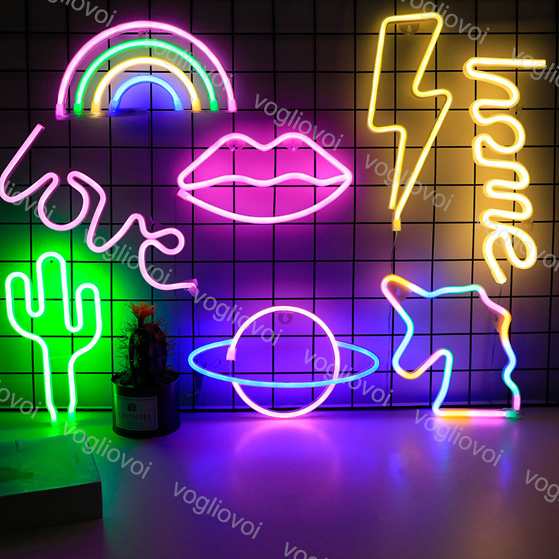 LED neon night lights for wall decor, powered by AA batteries or USB, ideal for Christmas, birthdays, weddings, and parties