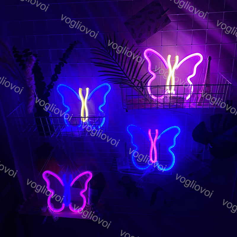 LED Neon Sign SMD2835 Indoor Night Light INS Butterfly Model With Battery Box Holiday Xmas Party Wedding Decorations Table Lamps EUB