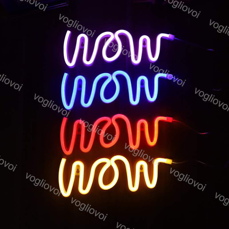 LED Neon Sign SMD2835 Indoor Night Light INS WOW Model With Battery Bpx Holiday Xmas Party Wedding Decorations Table Lamps EUB