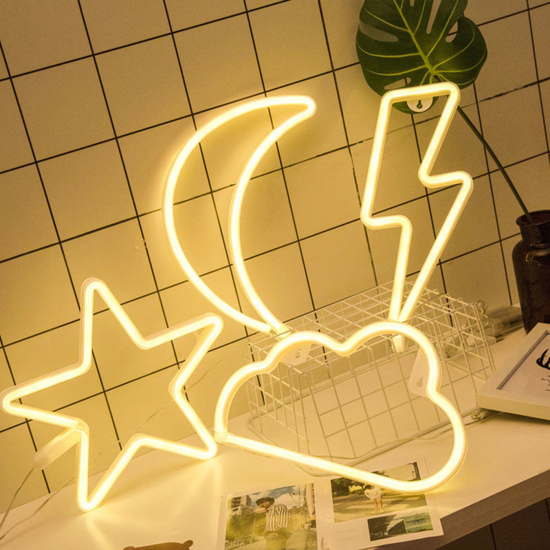 LED Neon Sign SMD2835 Indoor Night Light Lightning Cloud Star Moon Model Holiday Xmas Party Wedding Decorations Table Lamps