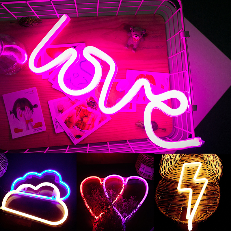 LED Neon Sign SMD2835 Indoor Night Light Love Heart Cloud Lightning Model Holiday Xmas Party Wedding Decorations Table Lamps