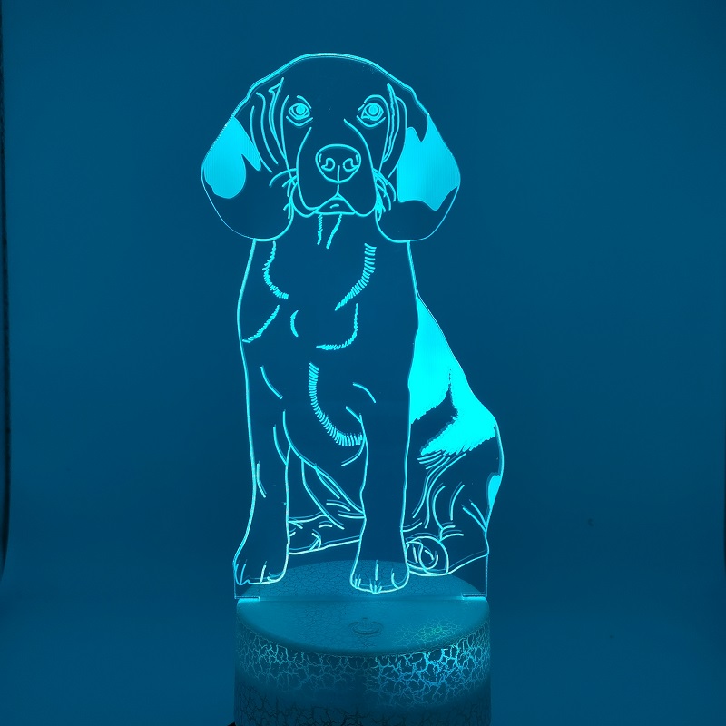 Led night light for kids' rooms featuring a 3D illusion beagle dog design, available with or without remote control, ideal as a Christmas gift for children
