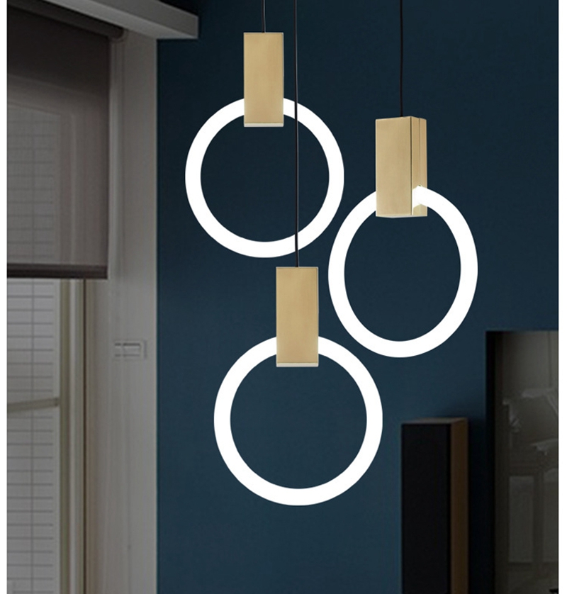 LED pendant lights featuring flying rings design for indoor spaces like offices and studies, creative circular chandeliers from factory outlet