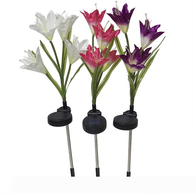 LED solar-powered decorative outdoor garden lights with lily flower design for lawn decoration