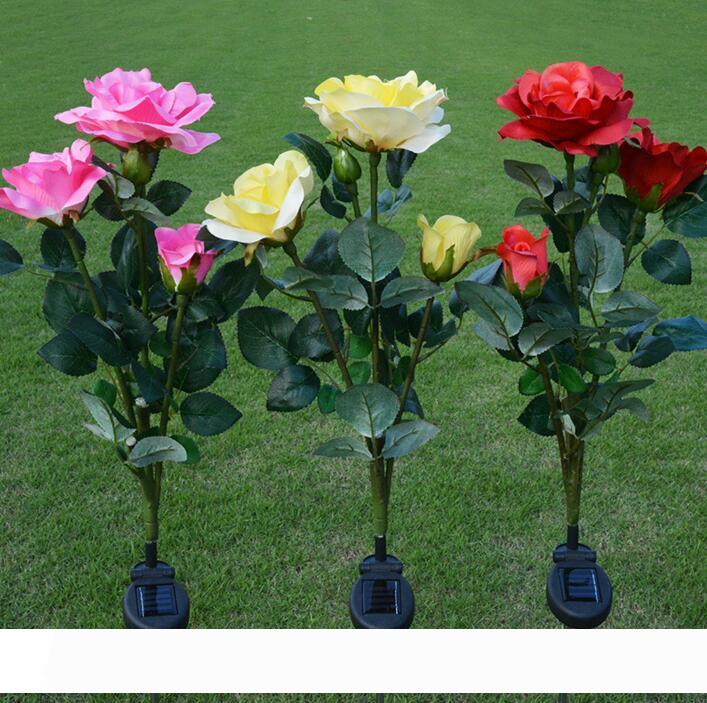LED solar-powered garden stake lights with color-changing rose flower design for outdoor path and yard decoration