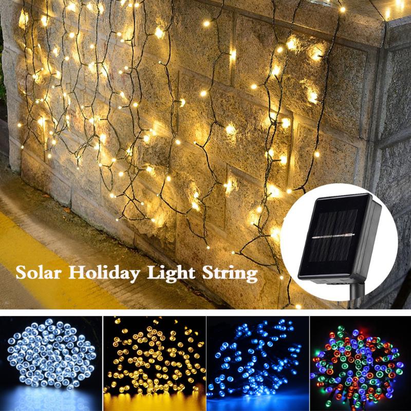 LED solar-powered outdoor string lights with 20-500 bulbs for festive garden and holiday decoration, waterproof in lengths of 5m to 22m