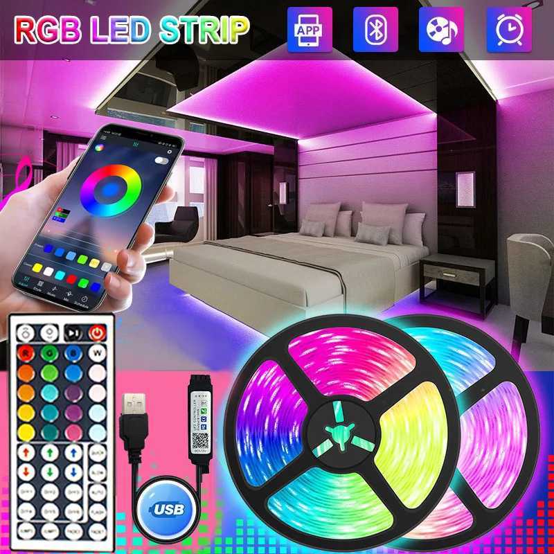 LED Strip Lights 1-5m 10m 15m 20m 30m RGB Neon Tape SMD5050 5V DC Music-Sync Gaming Room Decoration Lights