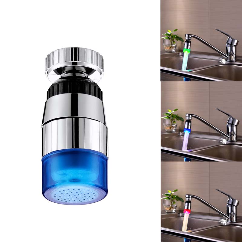LED temperature sensor faucet with 3-color changing RGB shower stream for kitchen and bathroom, 58x28mm drop ship design