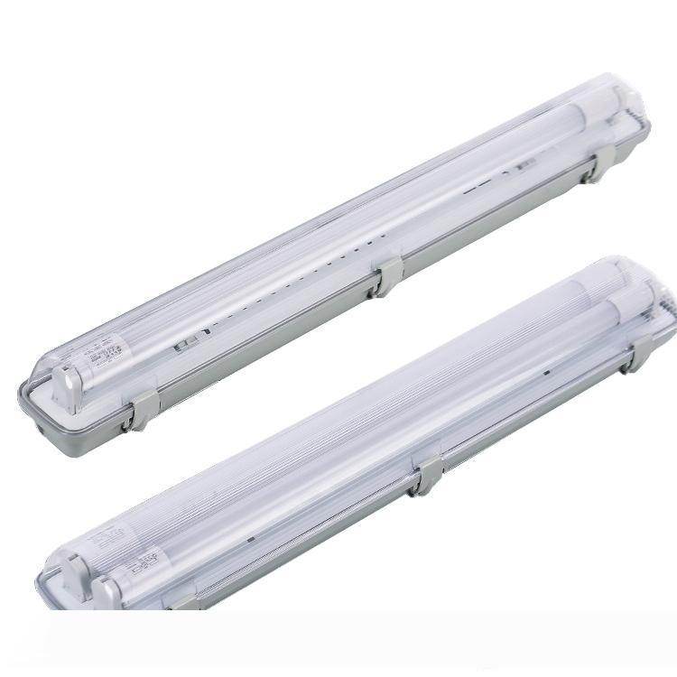LED vapor-proof light fixture featuring two T8 LED tubes, waterproof IP54 rated for garage, basement, and industrial use as fluorescent replacement