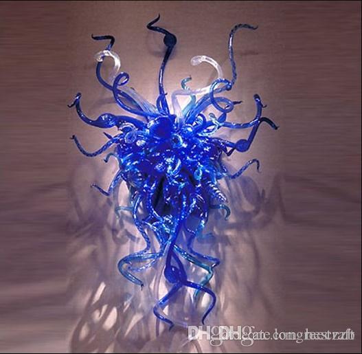 Light Blue Handmade Blown Glass Flower Wall Sconce with LED Lighting