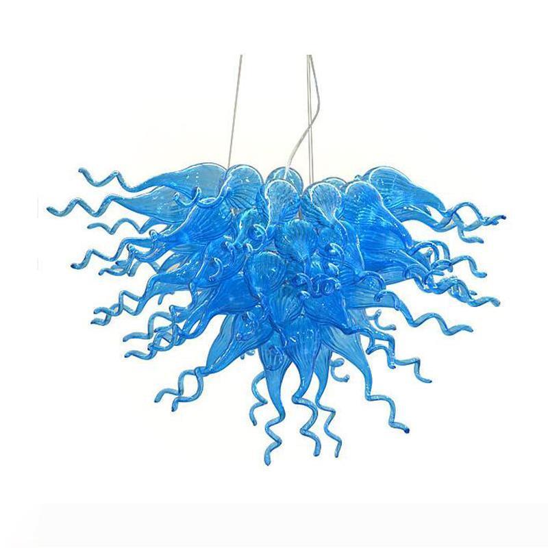 Light Fixture Blue Glass Murano Chandelier with LED Lighting and 2-Year Warranty for Living or Dining Room, Handcrafted Blown Glass Decorative Chandelier