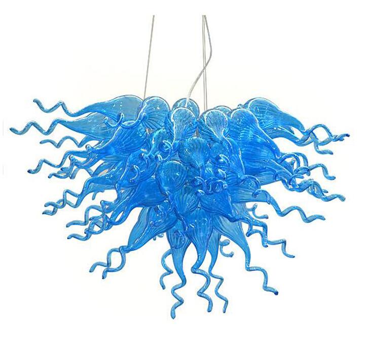 Light Fixture Blue Glass Murano Chandelier with LED Lighting and 2-Year Warranty for Living and Dining Rooms, Handcrafted Blown Glass Decorative Chandelier