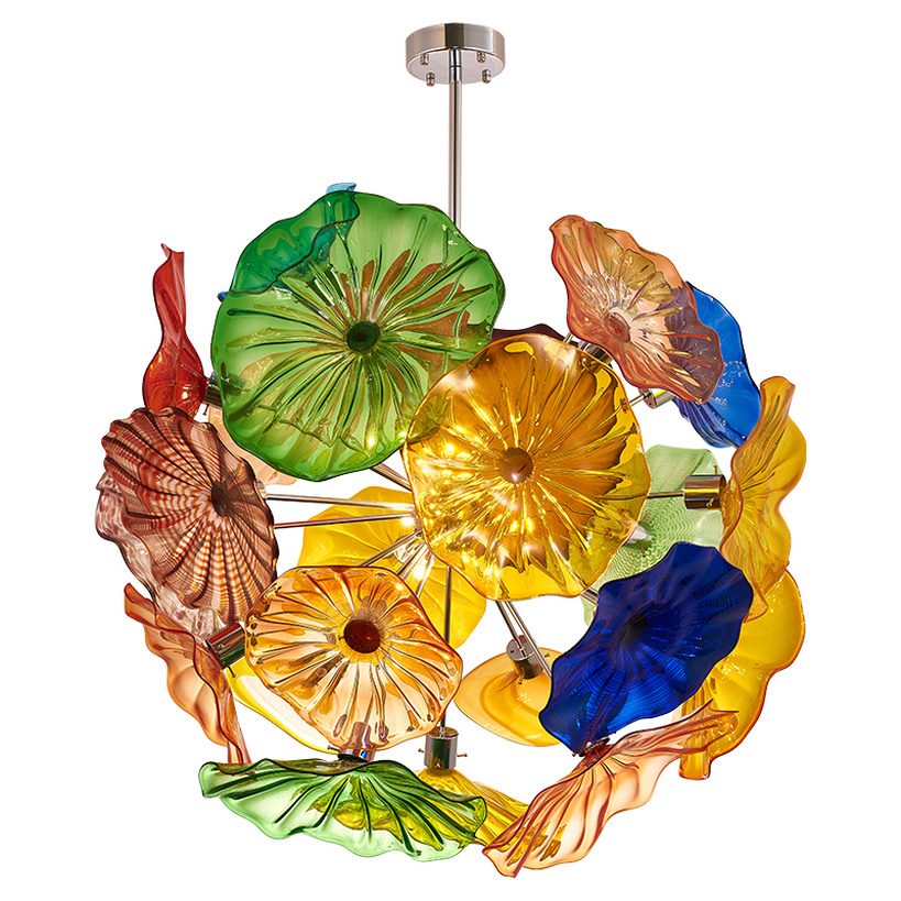 Loft Flower Chandelier Lights Multi Color Simple Blown Glass Plate Chandelier Lamp Cafe Restaurant Bar Corridor Decorative Led Lighting