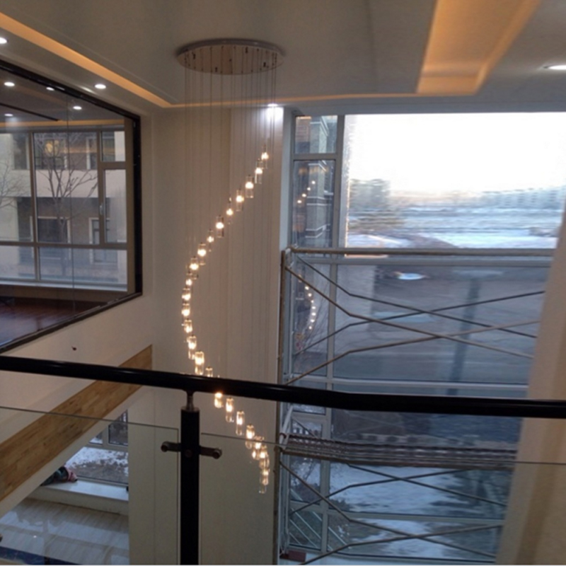Long Suspension Chandelier for Villas with Spiral Staircase Lighting, Large Hanging Pendant Lamps for High Ceilings and Loft Spaces
