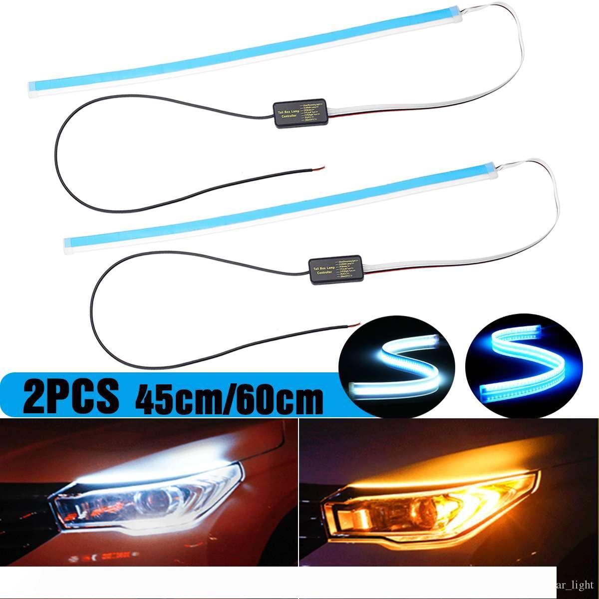 LONGFENG LF56 Flexible Car DRL Running Turn Signal White Amber LED Flowing Bar Silicone Daytime Running Light Headlight Strip