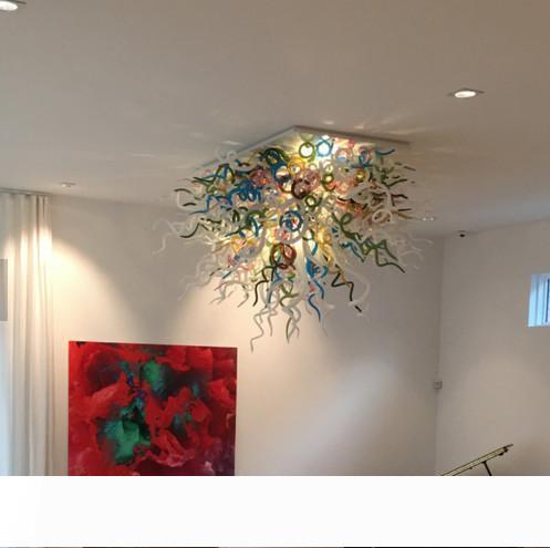 Low-cost European-style LED chandelier with colorful bulbs for high ceilings, available in 110V and 240V