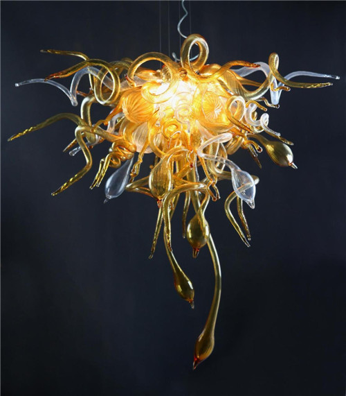 LR1051 Amber Murano Glass Chandelier - European Smart Lighting Fixture with Handblown Decorative Glass