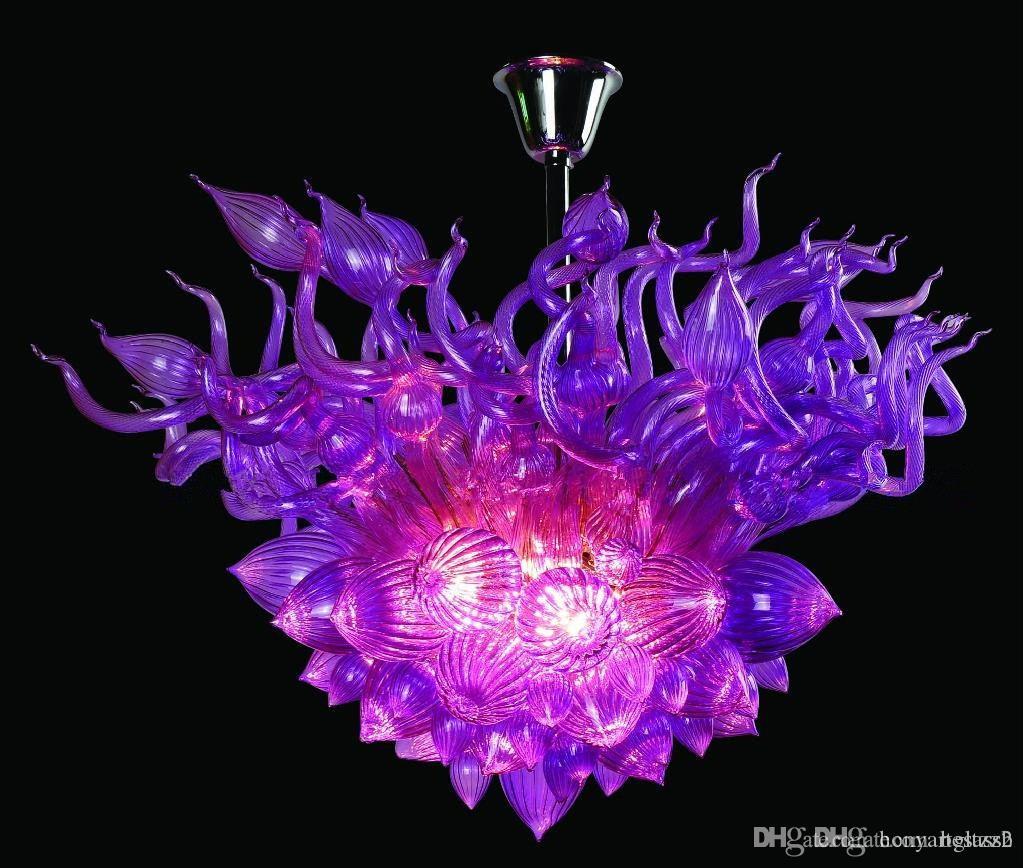 LR1055 - Elegant Purple Murano-style Blown Glass Chandelier with Modern Crystal Design