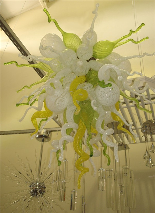 LR963-AC110V-240V Italian Murano Glass Chandelier with White and Green Hand-Blown Glass for Party Decor