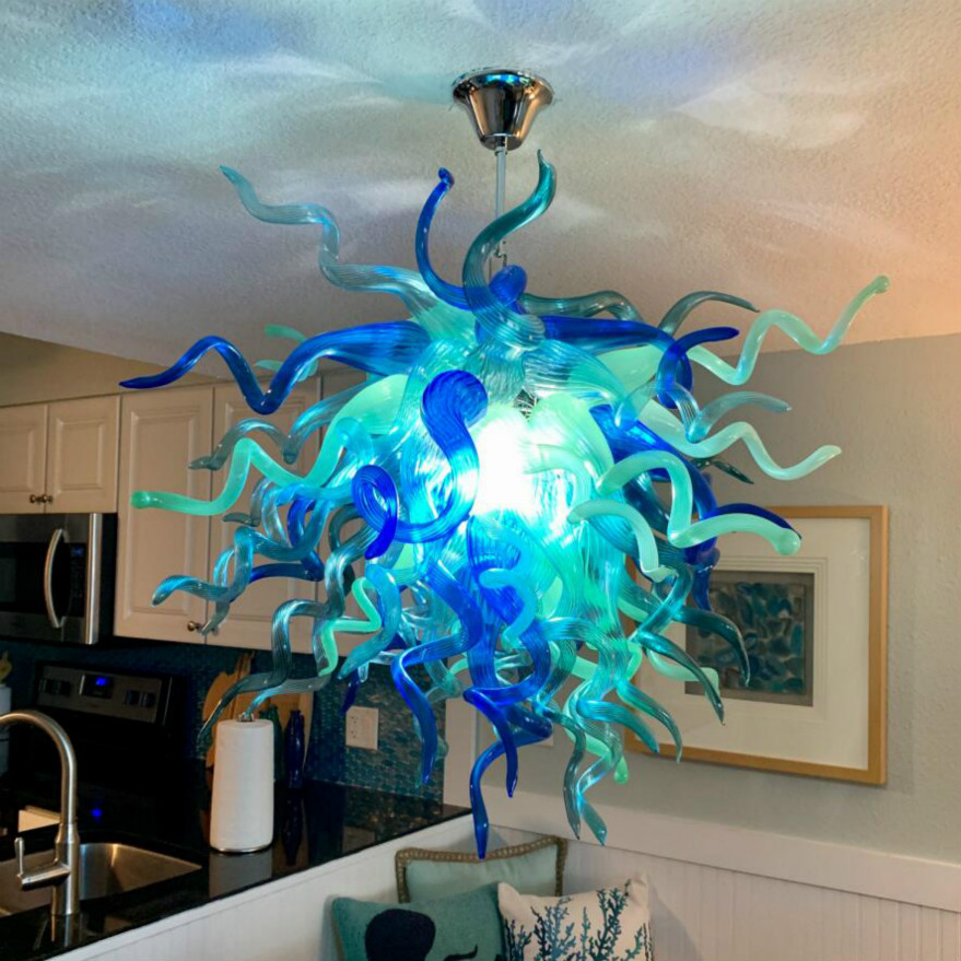 Luminous crystal raindrop chandeliers with hand-blown glass and LED lighting for elegant home decor