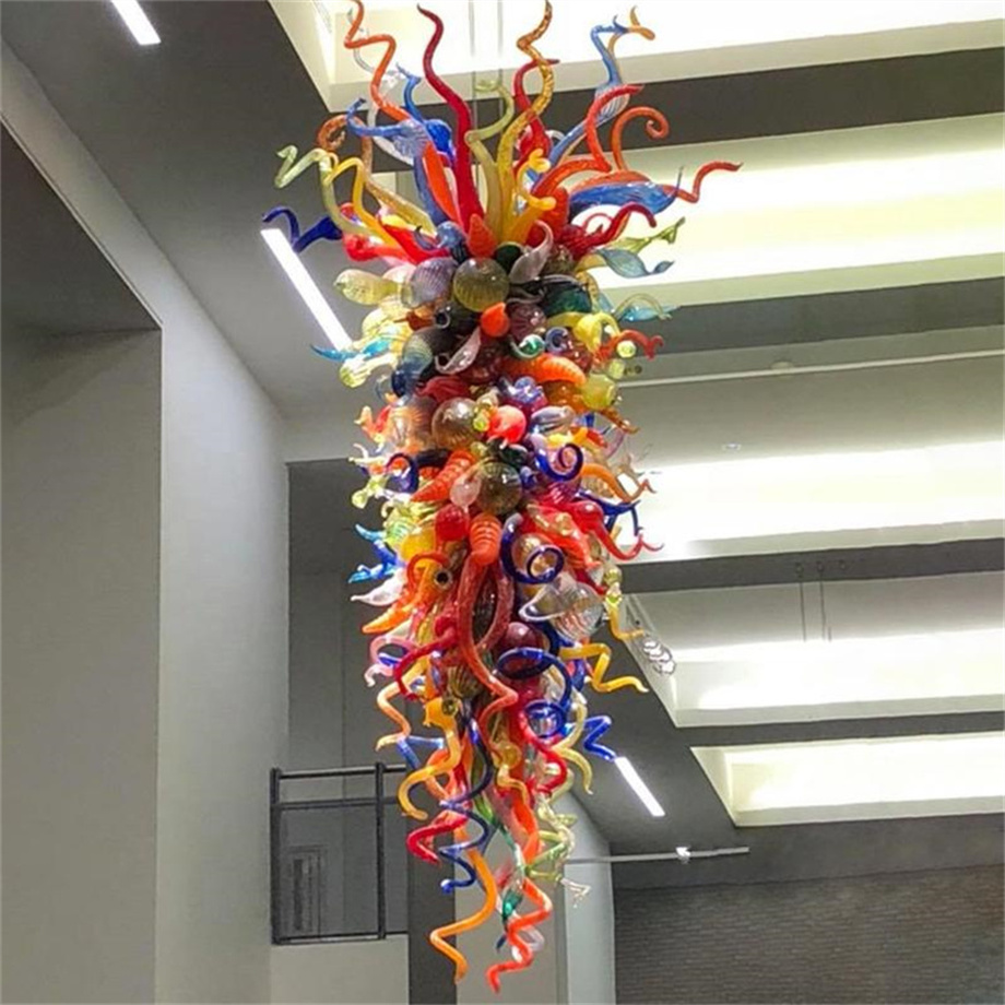 Luxurious art glass chandelier pendants with colored LED lighting for elegant home interiors